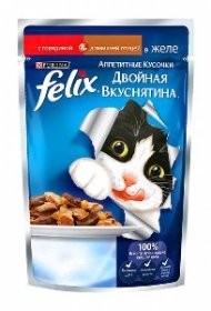 Феликс консервы для кошек Двойной Вкус Говядина, птица в желе 85 гр