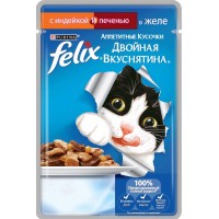 Феликс консервы для кошек Двойной Вкус Индейка, печень в желе 85 гр