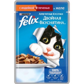 Феликс консервы для кошек Двойной Вкус Индейка, печень в желе 85 гр