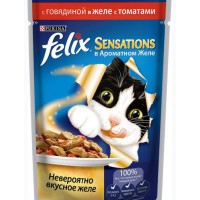 Феликс консервы для кошек Sensations в желе Говядина, томат 85 гр.