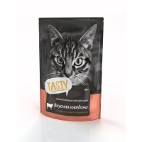 TASTY Консервированный корм для кошек с говядиной в желе, пауч, 85 гр