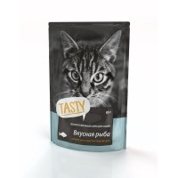 TASTY Консервированный корм для кошек с рыбой в желе, пауч, 85 гр