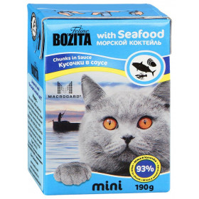 Bozita консервы Mini Тетра Пак для кошек мясные кусочки в соусе морской коктейль 190 гр.