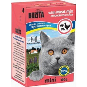 Bozita консервы Mini Тетра Пак для кошек кусочки в соусе мясной коктейль 190 гр.