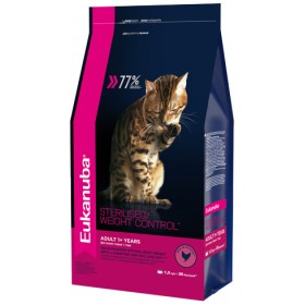 Eukanuba Cat корм для взрослых кошек стерилизованных и с кошек избыточным весом низкокалорийный курица
