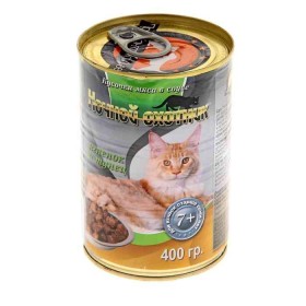 Ночной охотник консервы в соусе для кошек старше 7 лет 400 гр. Ягненок, курица