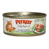 PETREET консервы для кошек кусочки розового тунца с зеленой фасолью 70 гр