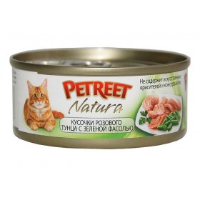 PETREET консервы для кошек кусочки розового тунца с зеленой фасолью 70 гр