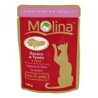 MOLINA пауч для кошек Лосось, тунец в соусе, 100 гр