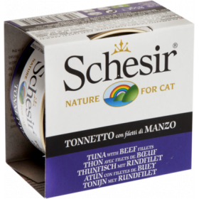 Schesir консервированный корм для кошек тунец+говядина 85 гр.