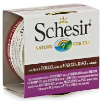 Schesir консервы для кошек  с цыпленком, говядиной и рисом 85 гр. 